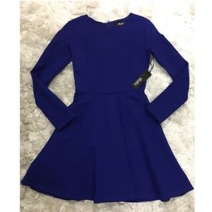 Lulu's Blue Skater Knit Dress, Long Sleeve, XS